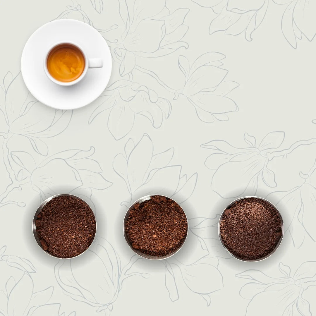 Three different kinds of coffee in different recipients