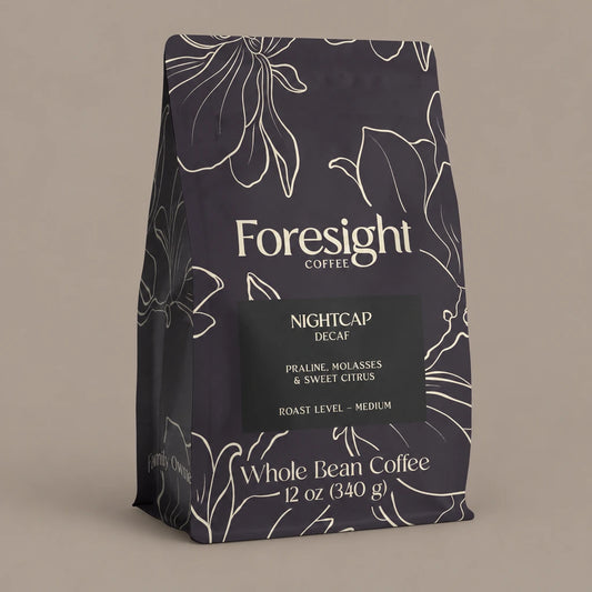 Nightcap Decaf | Change the white background color around the bag to taupe.
